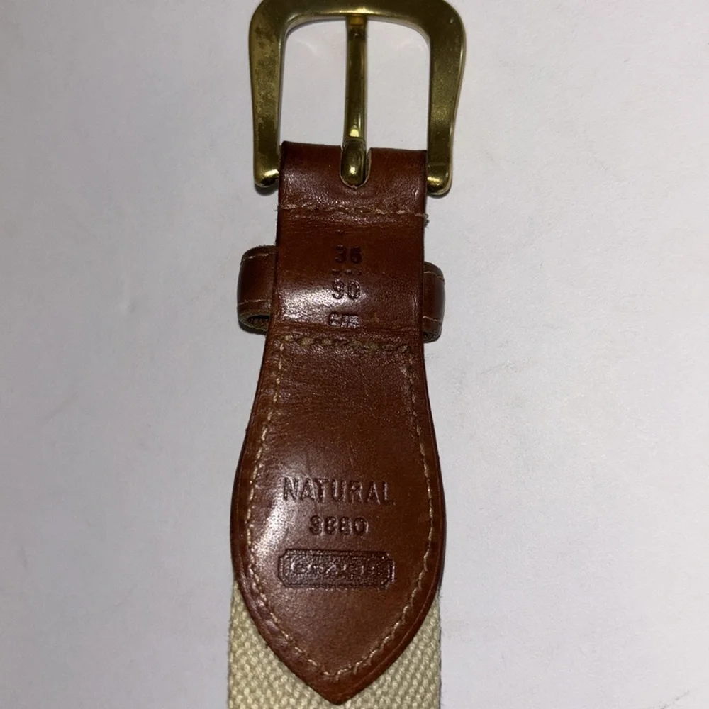 COACH BELT VINTAGE 3380 NATURAL BEIGE WOVEN UNISEX BELT BROWN LEATHER 40” LENGTH - Picture 5 of 6